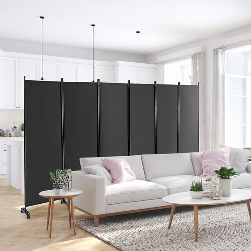 6 Panel 5.7 Feet Tall Rolling Room Divider, Gray