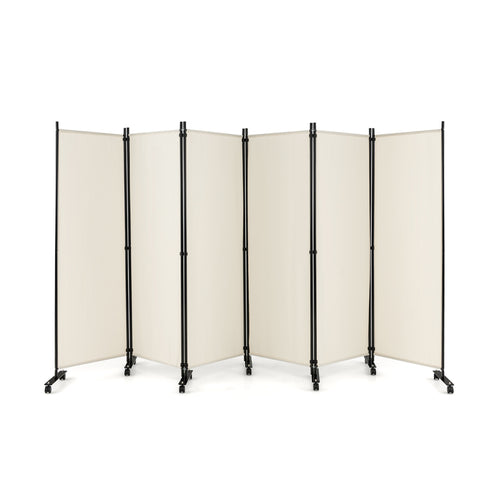 6 Panel 5.7 Feet Rolling Room Divider On Wheels, White