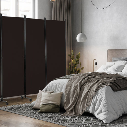 6 Panel 5.7 Feet Tall Rolling Room Divider, Brown