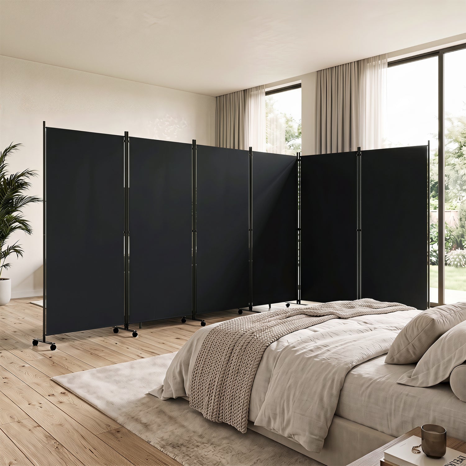 6 Panel Folding Privacy Screen Divider With Wheels, Black Room Dividers at Gallery Canada