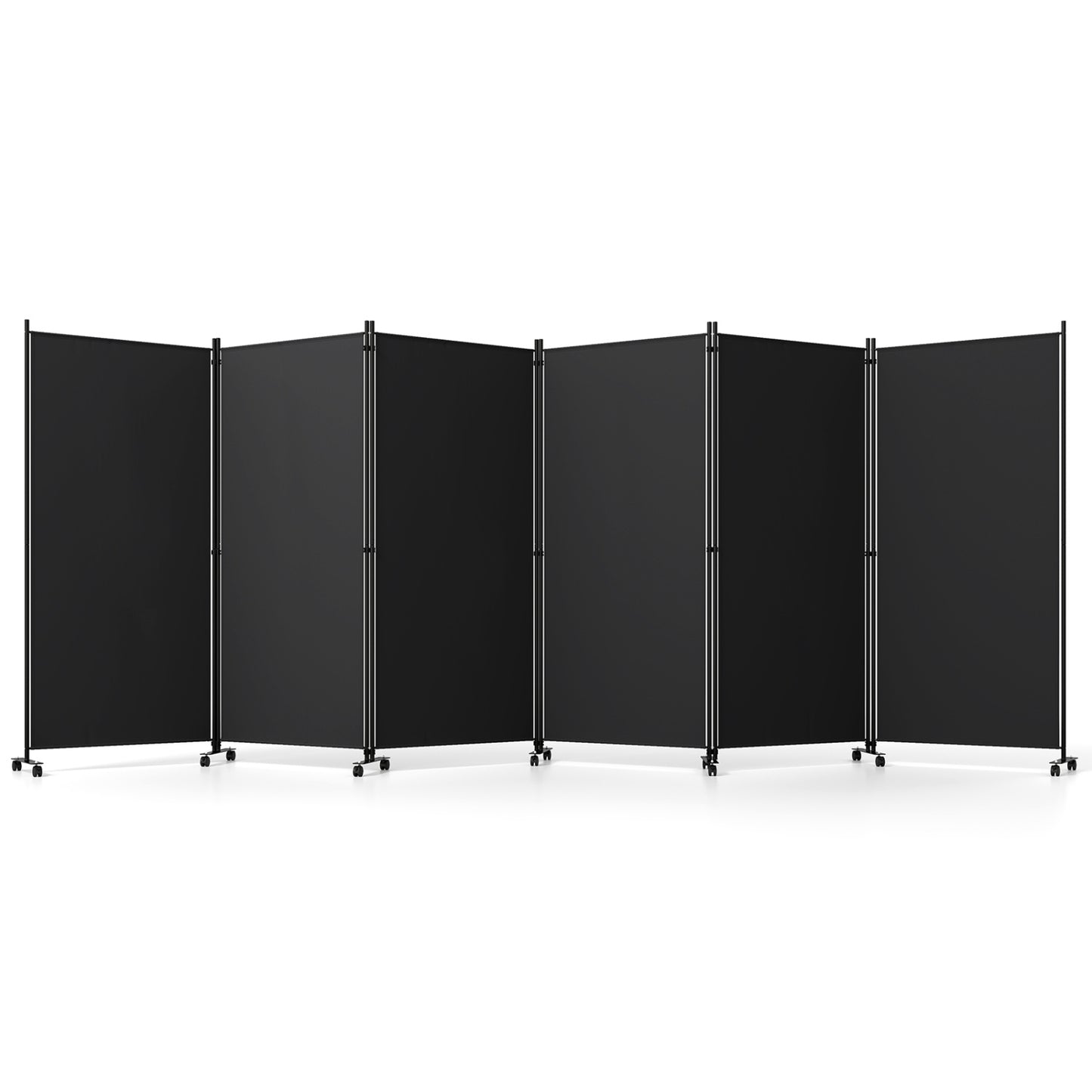 6 Panel Folding Privacy Screen Divider With Wheels, Black Room Dividers Black at Gallery Canada