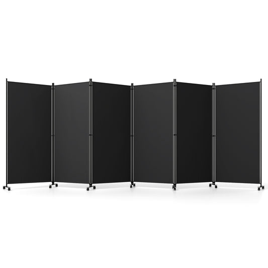 6 Panel Folding Privacy Screen Divider With Wheels, Black Room Dividers Black at Gallery Canada