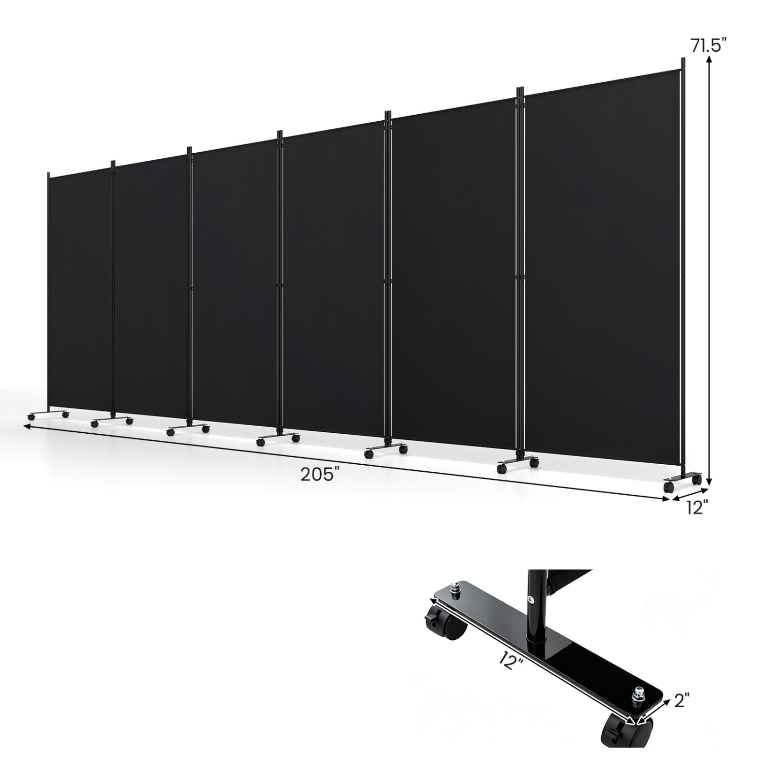 6 Panel Folding Privacy Screen Divider With Wheels, Black Room Dividers at Gallery Canada