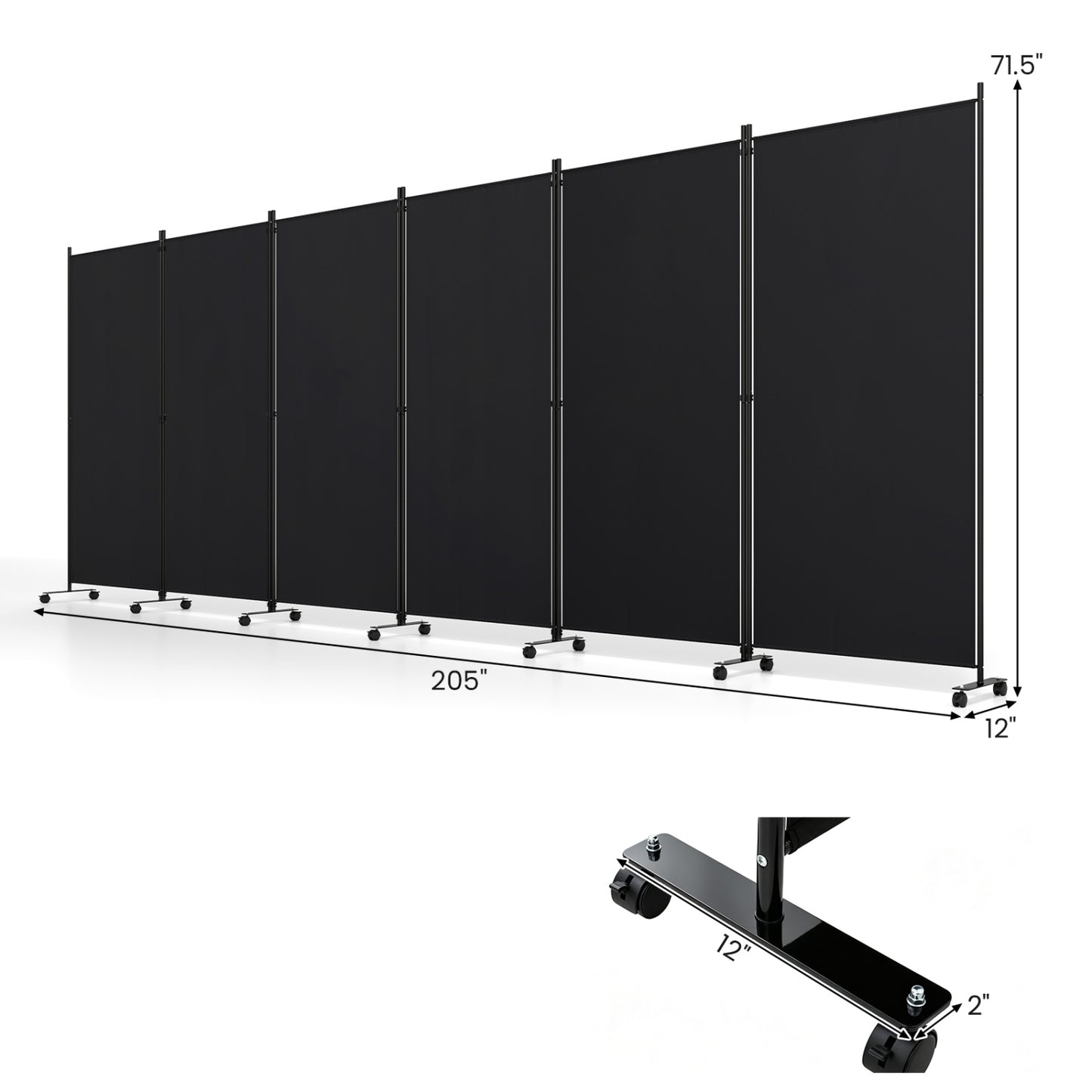 6 Panel Folding Privacy Screen Divider With Wheels, Black Room Dividers at Gallery Canada