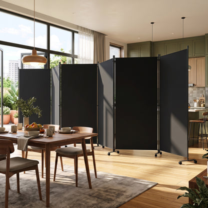 6 Panel Folding Privacy Screen Divider With Wheels, Black Room Dividers at Gallery Canada