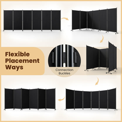 6 Panel Folding Privacy Screen Divider With Wheels, Black Room Dividers at Gallery Canada