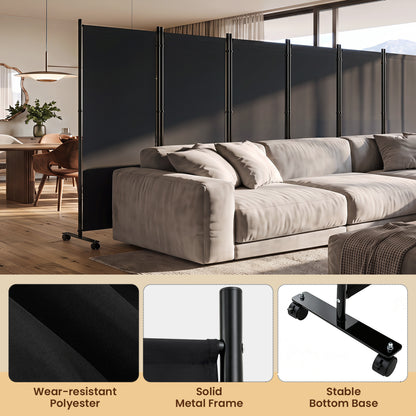6 Panel Folding Privacy Screen Divider With Wheels, Black Room Dividers at Gallery Canada