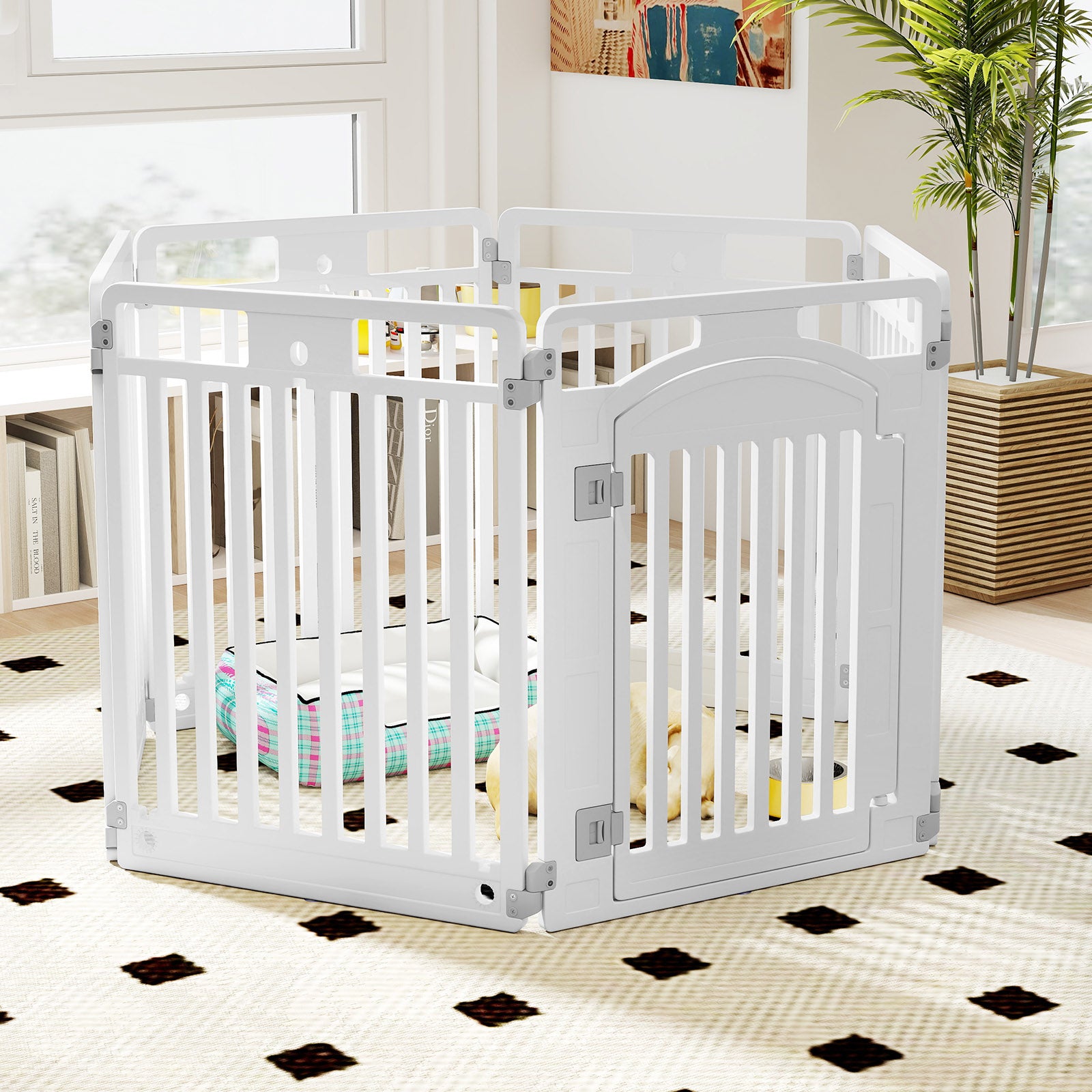6-Panel Tall Dog Playpen, Foldable Pet Fence, White Pet Gate at Gallery Canada