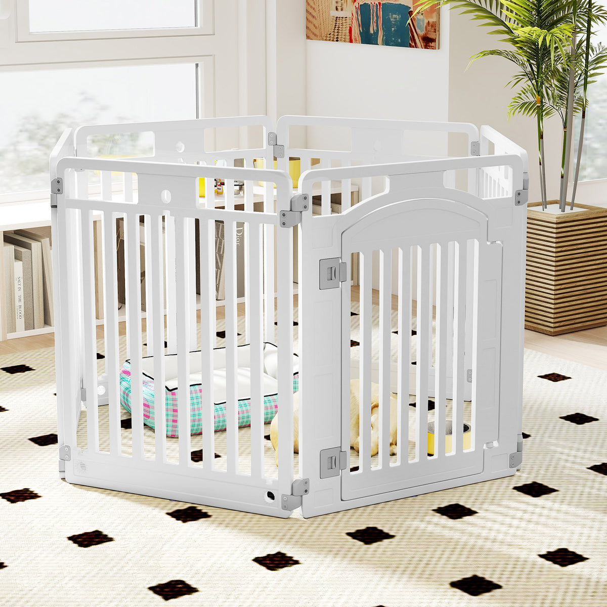 6-Panel Tall Dog Playpen, Foldable Pet Fence, White Pet Gate at Gallery Canada