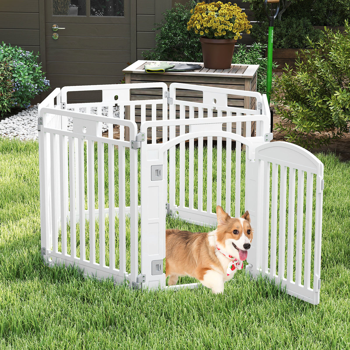 6-Panel Tall Dog Playpen, Foldable Pet Fence, White Pet Gate at Gallery Canada