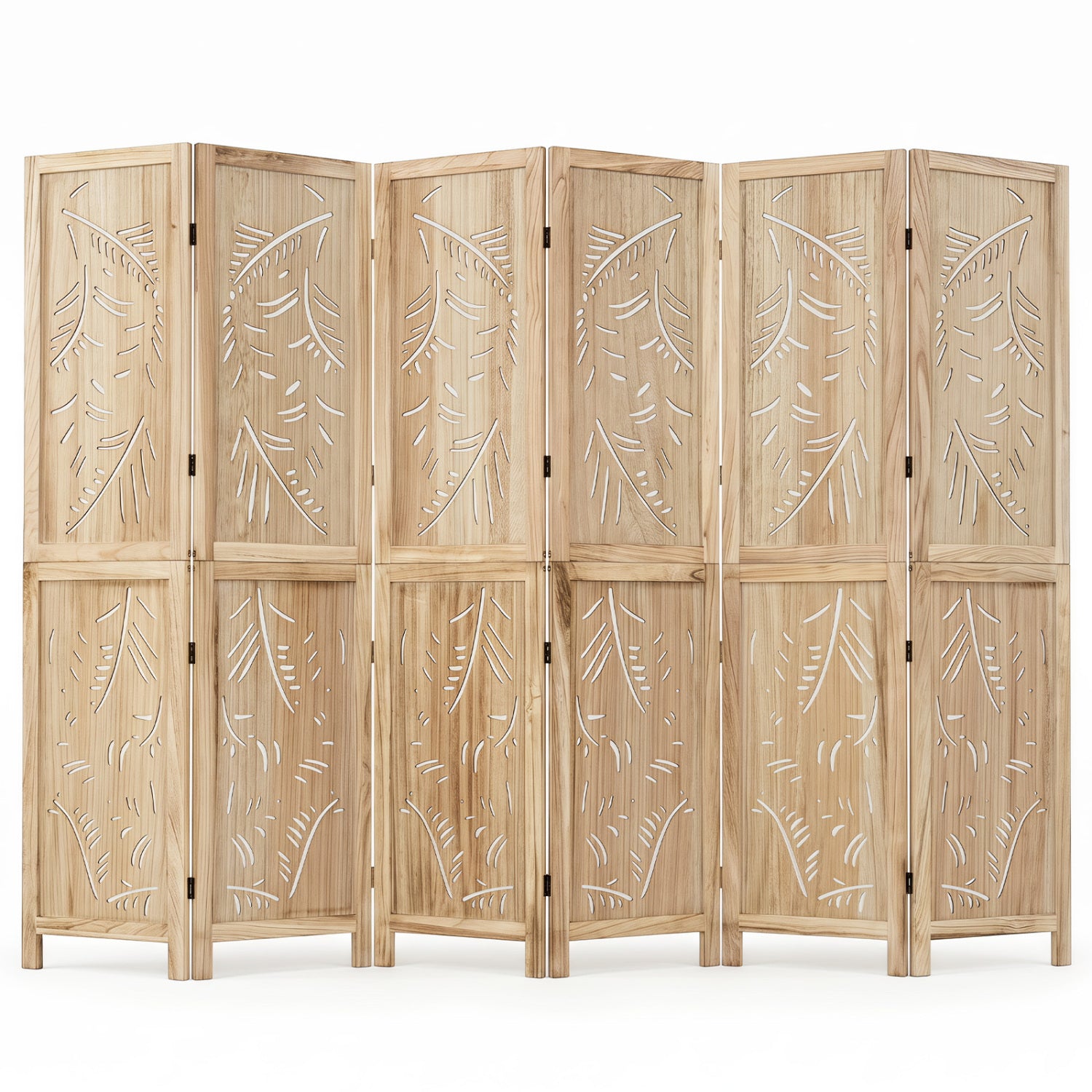 6-Panel Wooden Room Divider, Palm Leaf Design, Paulownia Frame Room Dividers Natural at Gallery Canada