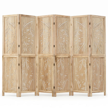 6-Panel Wooden Room Divider, Palm Leaf Design, Paulownia Frame Room Dividers Natural at Gallery Canada