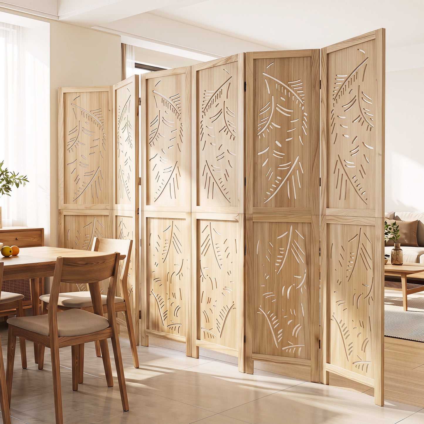 6-Panel Wooden Room Divider, Palm Leaf Design, Paulownia Frame Room Dividers at Gallery Canada