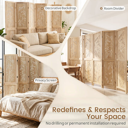 6-Panel Wooden Room Divider, Palm Leaf Design, Paulownia Frame Room Dividers at Gallery Canada