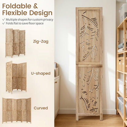 6-Panel Wooden Room Divider, Palm Leaf Design, Paulownia Frame Room Dividers at Gallery Canada
