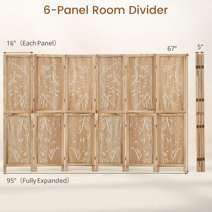 6-Panel Wooden Room Divider, Palm Leaf Design, Paulownia Frame Room Dividers at Gallery Canada