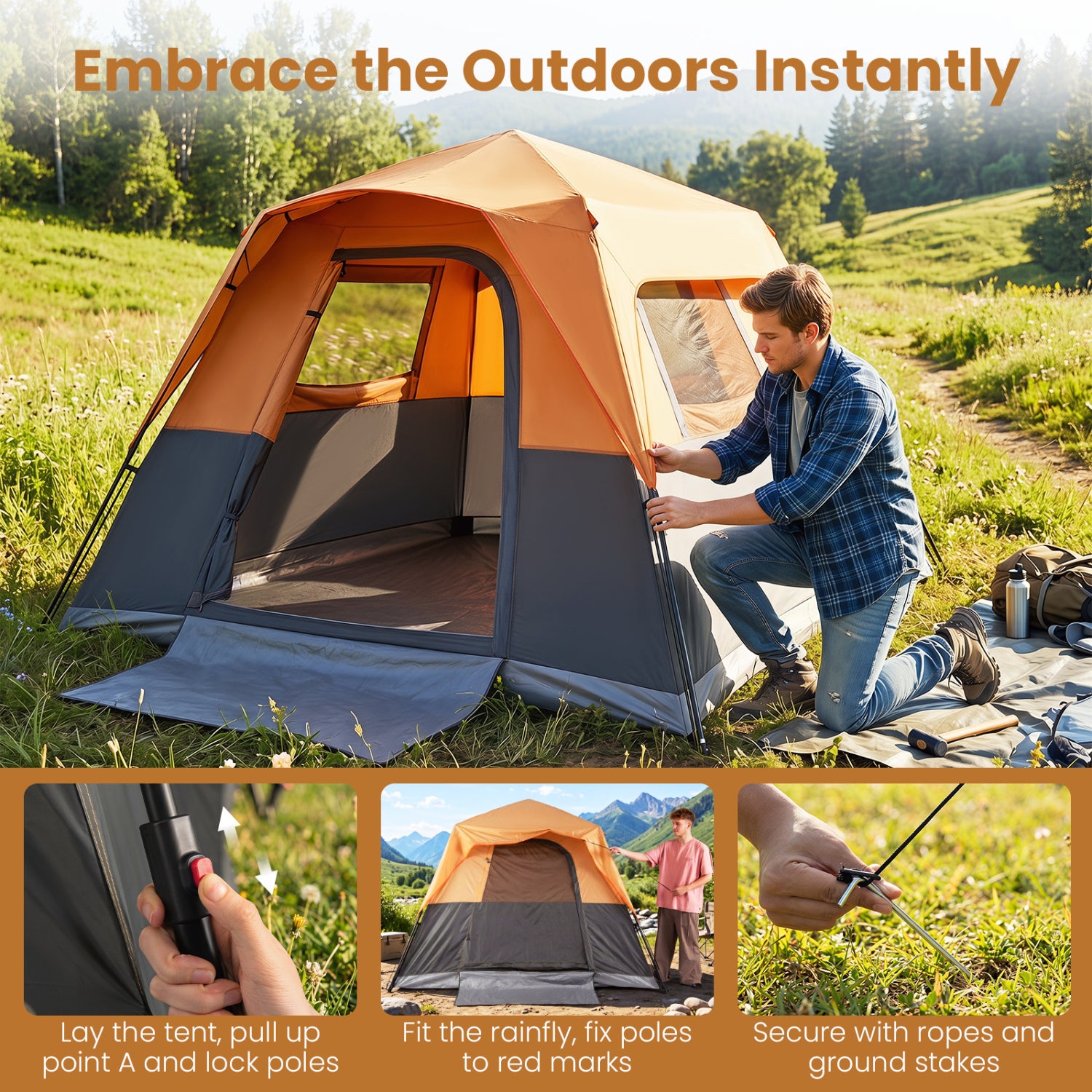 6-Person Blackout Instant Cabin Tent, Orange Tents at Gallery Canada