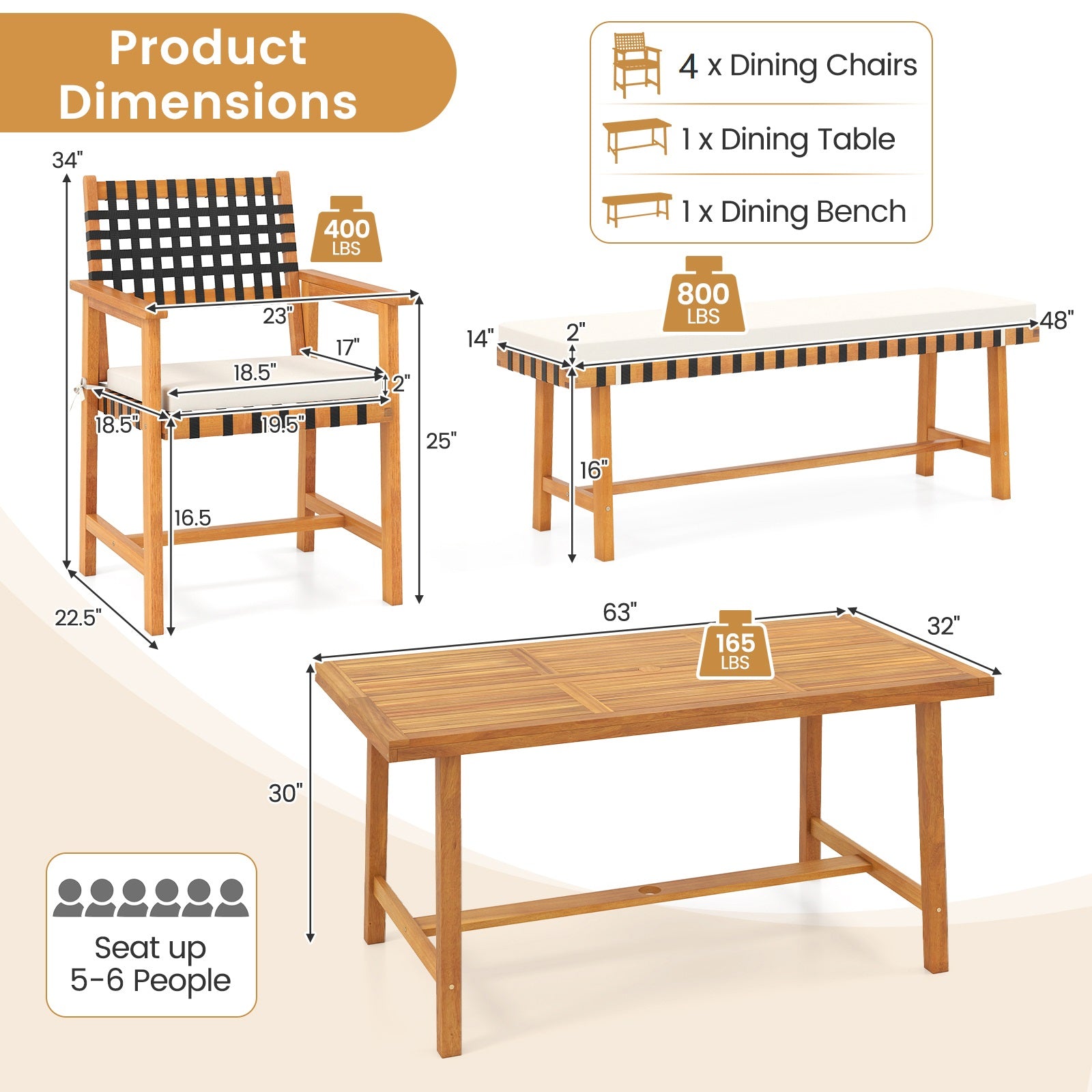 6-Piece Patio Dining Set, Farmhouse Furniture For 5-6 People Patio Dining Sets at Gallery Canada