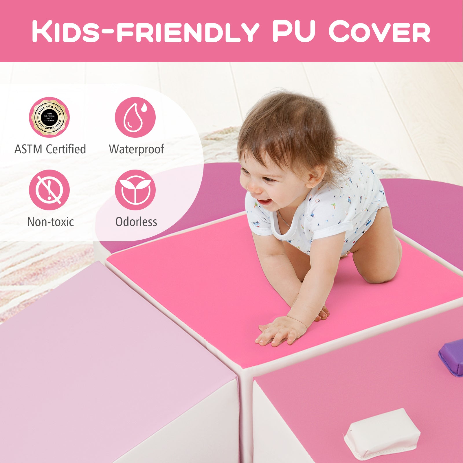 6-Piece Soft Play Set for Toddlers with Climbing Triangle and Ramp, Pink Climbers & Slides at Gallery Canada