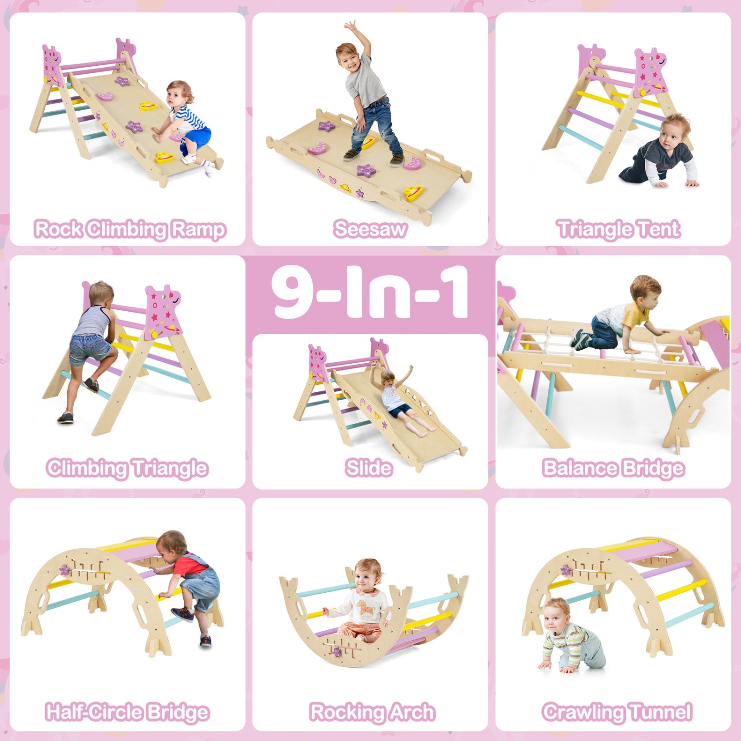 6-Piece Toddler Play Gym, Pink Climbers & Slides at Gallery Canada