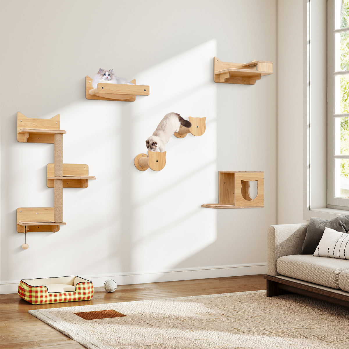 6-Piece Cat Wall Furniture Set, Shelves, Natural Cat Trees Condos & Scratchers at Gallery Canada