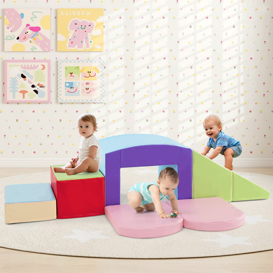 6 Pieces Foam Climbing Blocks, Soft Play For Toddlers, Tunnel, Beige Climbers & Slides Beige at Gallery Canada