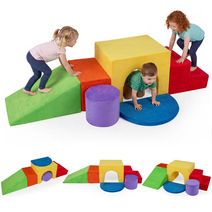 6 Pieces Foam Climbing Blocks for Kids with Slide and Tunnel, Red Climbers & Slides at Gallery Canada