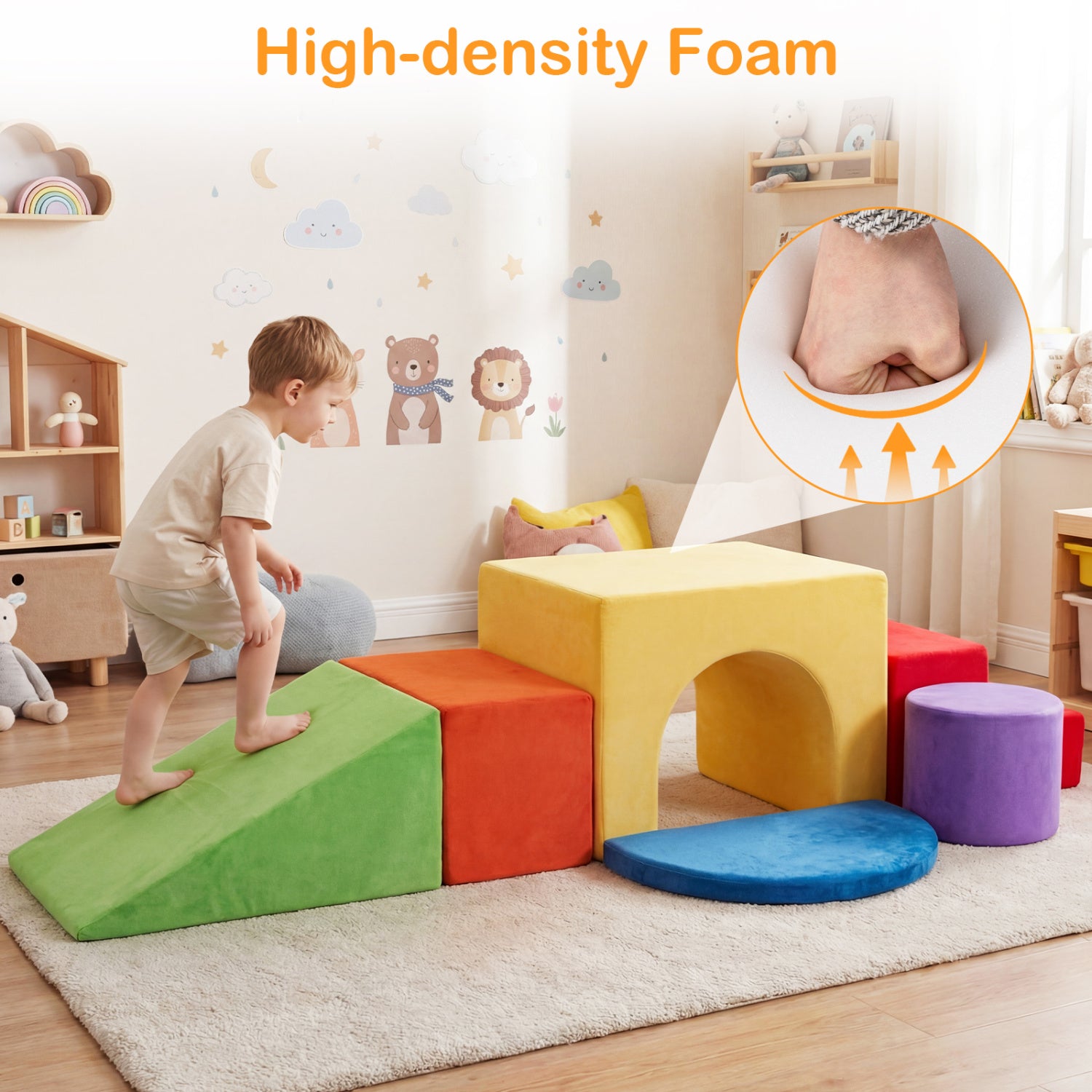 6 Pieces Foam Climbing Blocks for Kids with Slide and Tunnel, Red Climbers & Slides at Gallery Canada