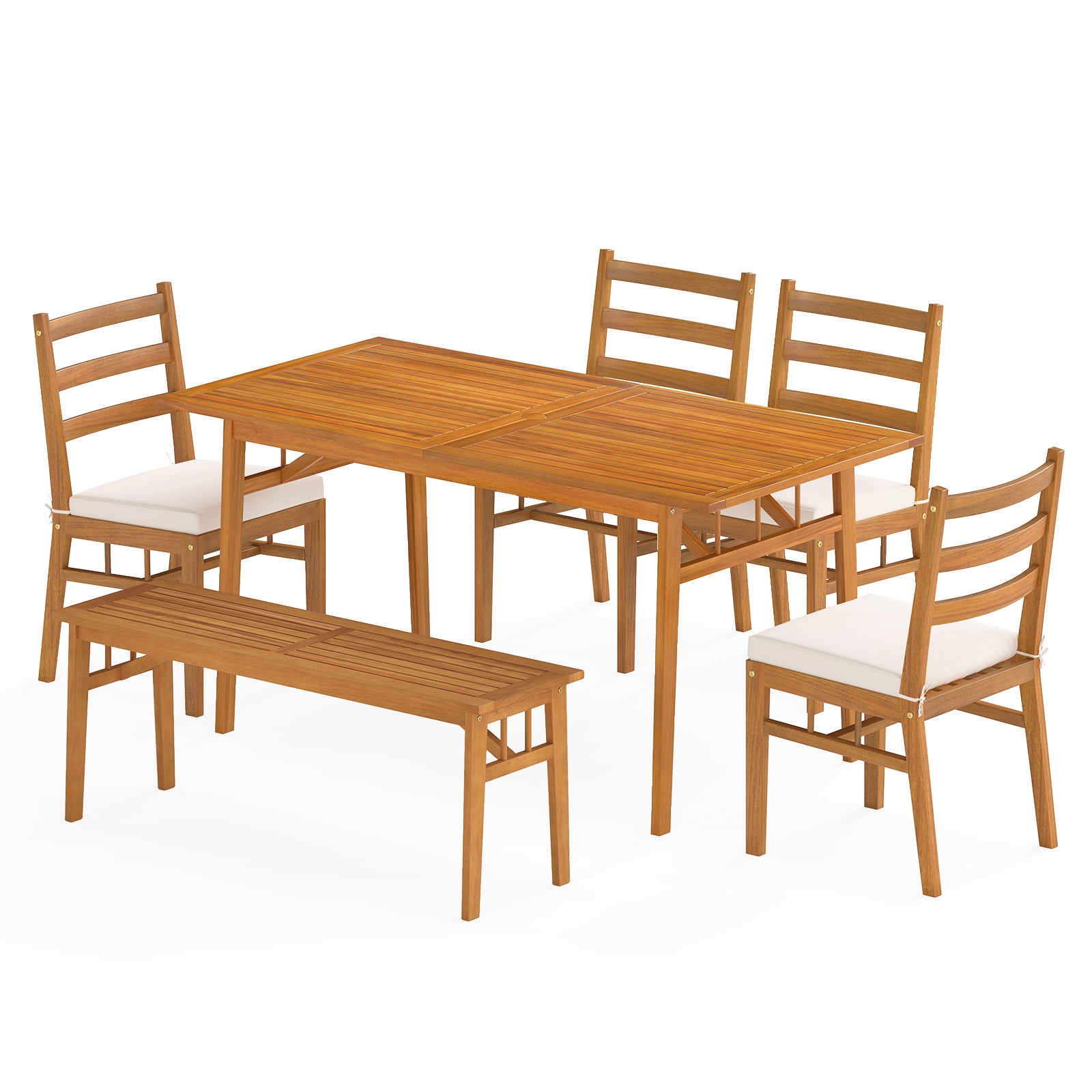6-Piece Acacia Wood Patio Dining Set, Rectangular Table With Bench And Chairs Patio Dining Sets at Gallery Canada