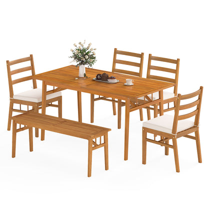 6-Piece Acacia Wood Patio Dining Set, Rectangular Table With Bench And Chairs Patio Dining Sets at Gallery Canada