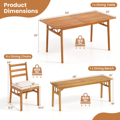 6-Piece Acacia Wood Patio Dining Set, Rectangular Table With Bench And Chairs Patio Dining Sets at Gallery Canada
