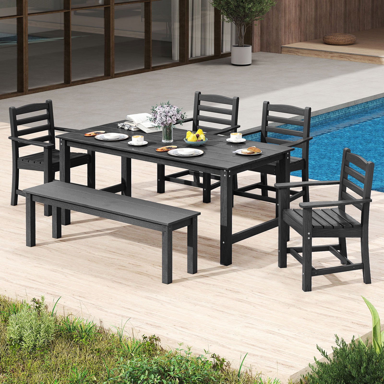 6-Piece Patio Dining Set, HDPE Weather Resistant, Black Patio Dining Sets at Gallery Canada