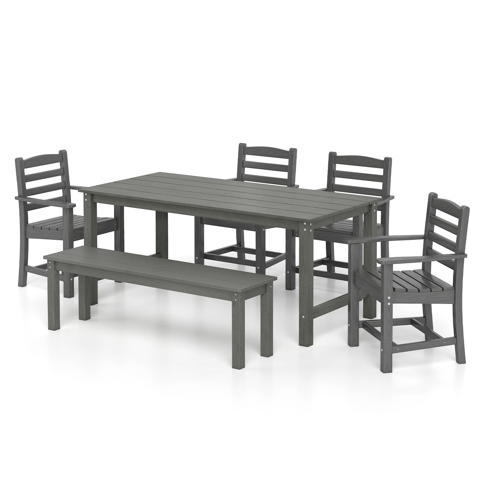 6 Piece Patio Dining Bench Set, HDPE Weather Resistant, Gray Patio Dining Sets at Gallery Canada