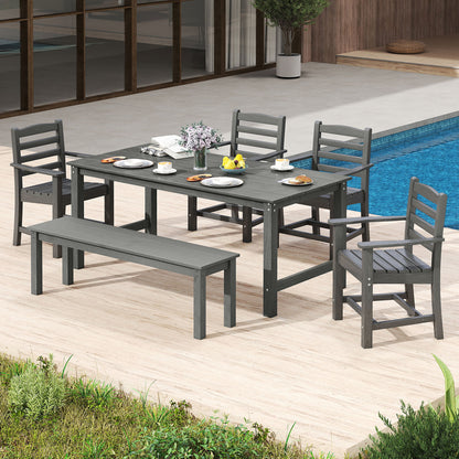 6 Piece Patio Dining Bench Set, HDPE Weather Resistant, Gray Patio Dining Sets at Gallery Canada