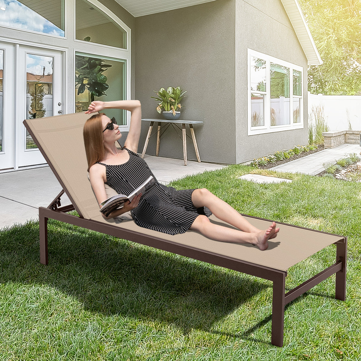 6-Position Chaise Lounge, Rustproof Aluminium Frame, Brown Outdoor Chaise Lounges at Gallery Canada