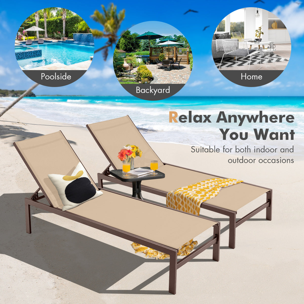 6-Position Chaise Lounge, Rustproof Aluminium Frame, Brown Outdoor Chaise Lounges at Gallery Canada