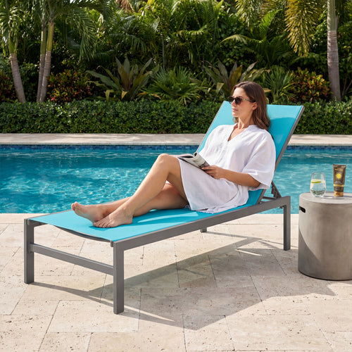 6-Position Chaise Lounge Chair, Rustproof Aluminium Frame, Turquoise