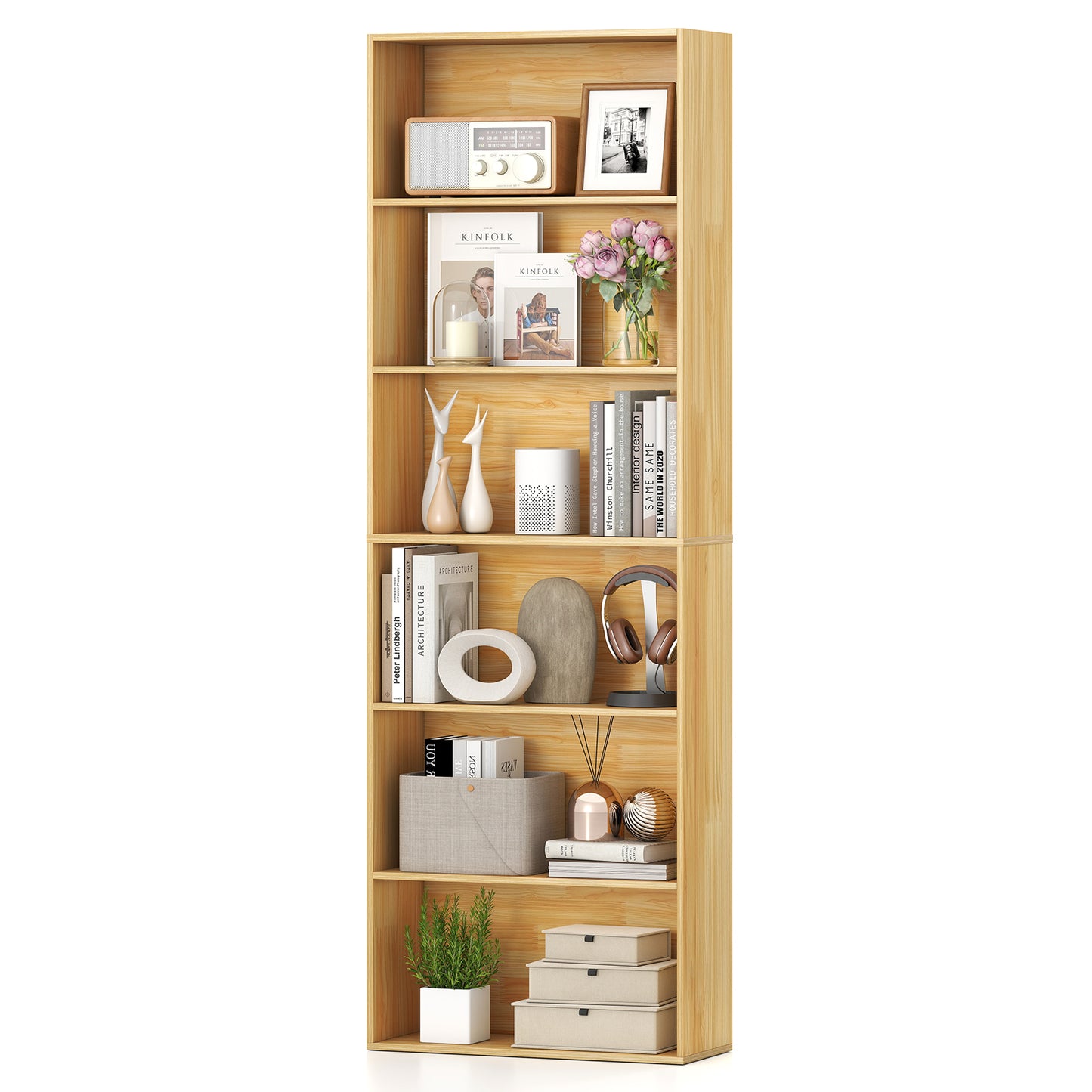 6-Tier Bookcase with 6 Open Shelves and Anti-Toppling Kits, Wood Bookcases Wood at Gallery Canada
