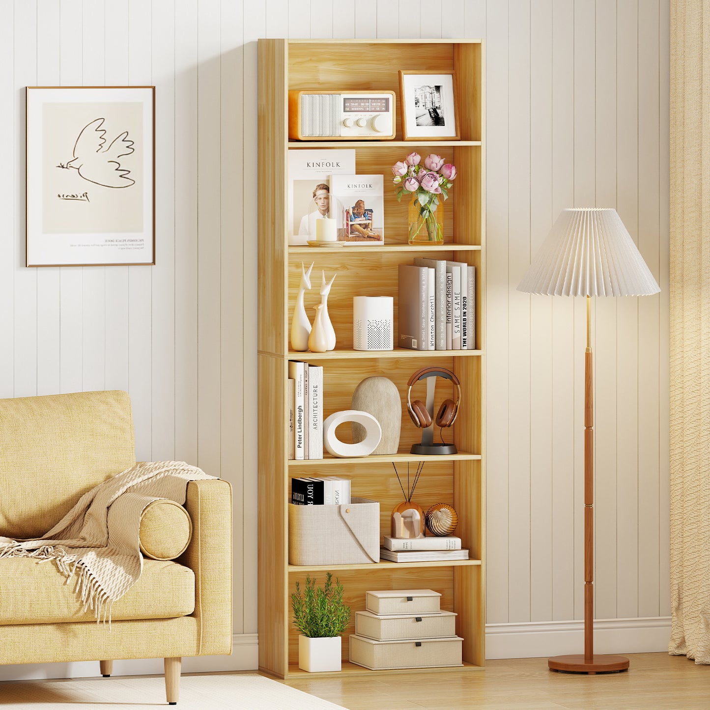 6-Tier Bookcase with 6 Open Shelves and Anti-Toppling Kits, Wood Bookcases at Gallery Canada