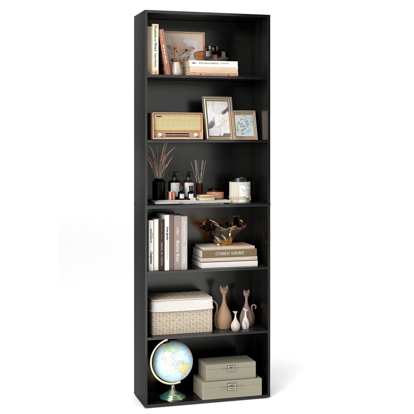6-Tier Bookcase, 6 Open Shelves, Anti-Toppling Kit, Black Bookcases at Gallery Canada