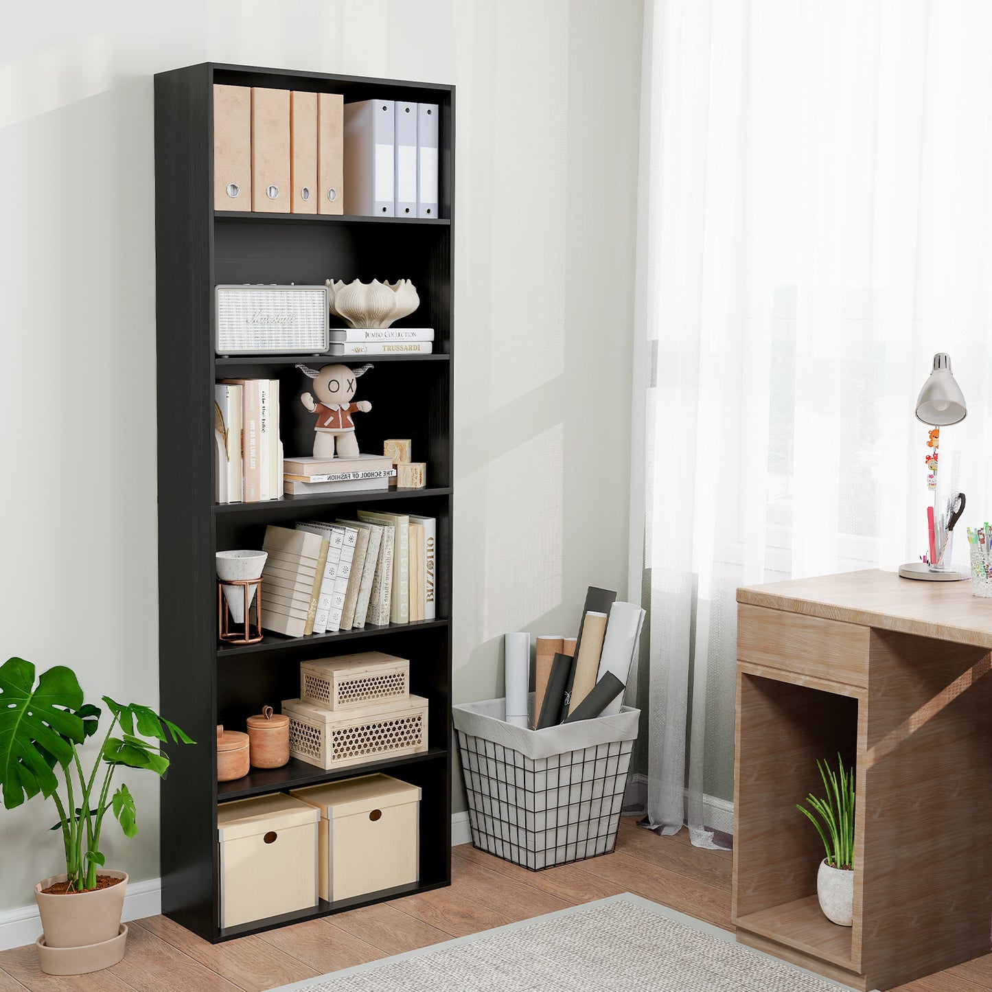 6-Tier Bookcase, 6 Open Shelves, Anti-Toppling Kit, Black Bookcases at Gallery Canada