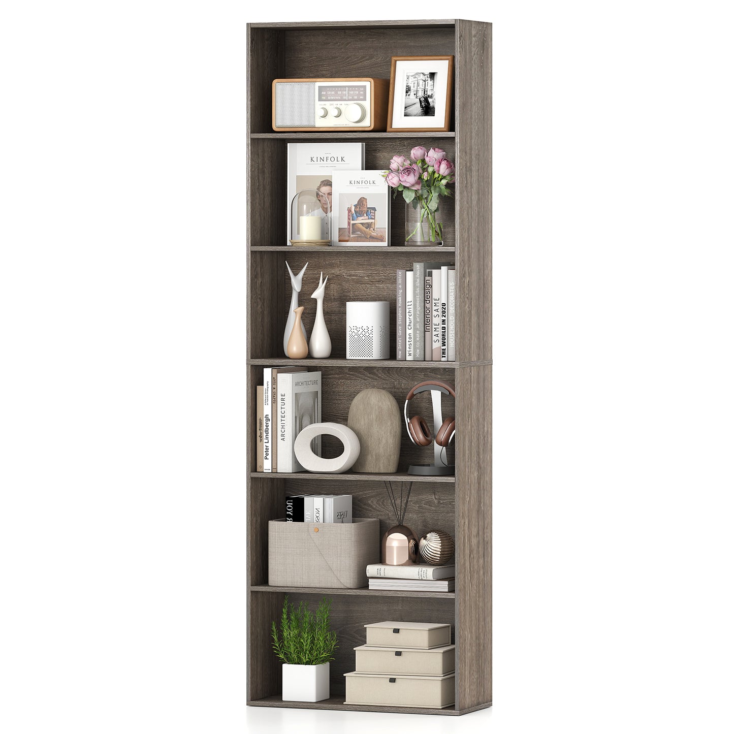 6-Tier Bookcase with 6 Open Shelves and Anti-Toppling Kits, Gray Bookcases Gray at Gallery Canada