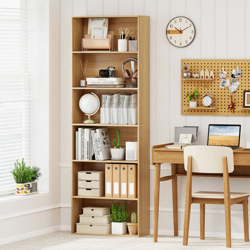 6-Tier Bookcase with 6 Open Shelves and Anti-Toppling Kits, Natural