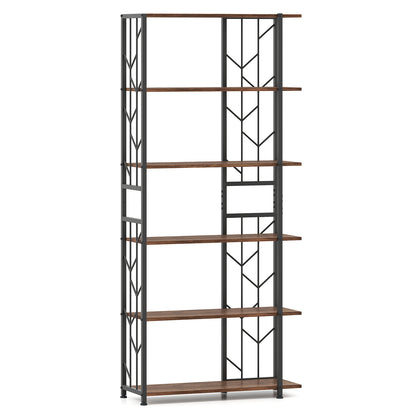 6-Tier Bookshelf, Geometric Bookcase, Heavy-Duty Metal Frame, Brown Bookcases at Gallery Canada
