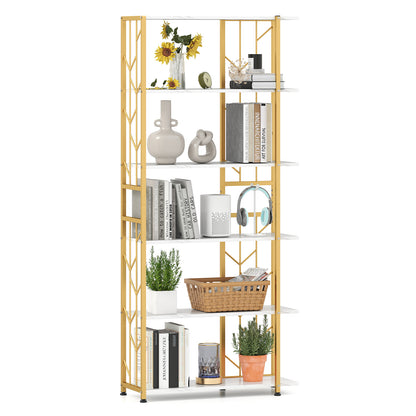 6-Tier Bookshelf, Modern Geometric Bookcase, Heavy-Duty Metal Frame, White Bookcases at Gallery Canada