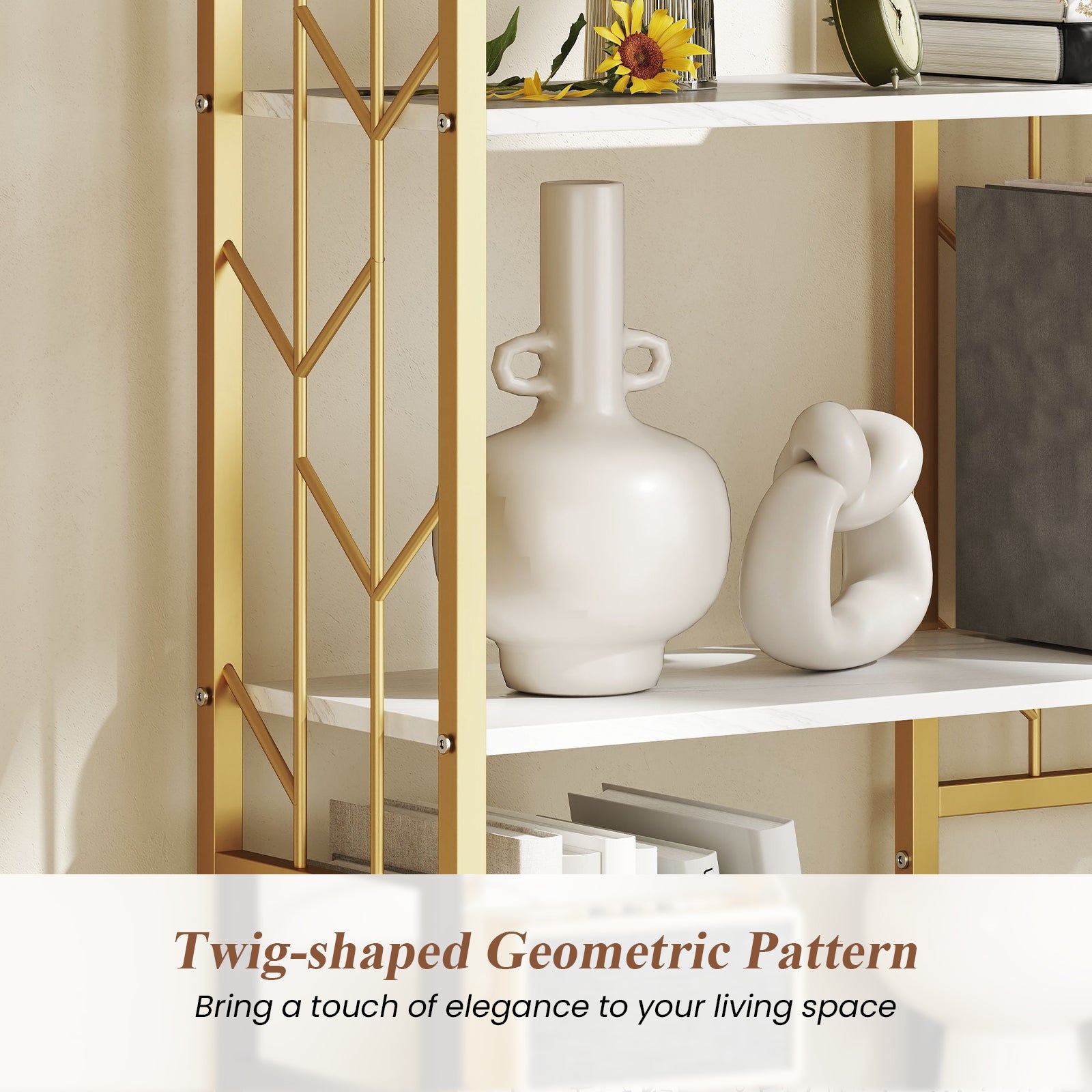 6-Tier Bookshelf, Modern Geometric Bookcase, Heavy-Duty Metal Frame, White Bookcases at Gallery Canada