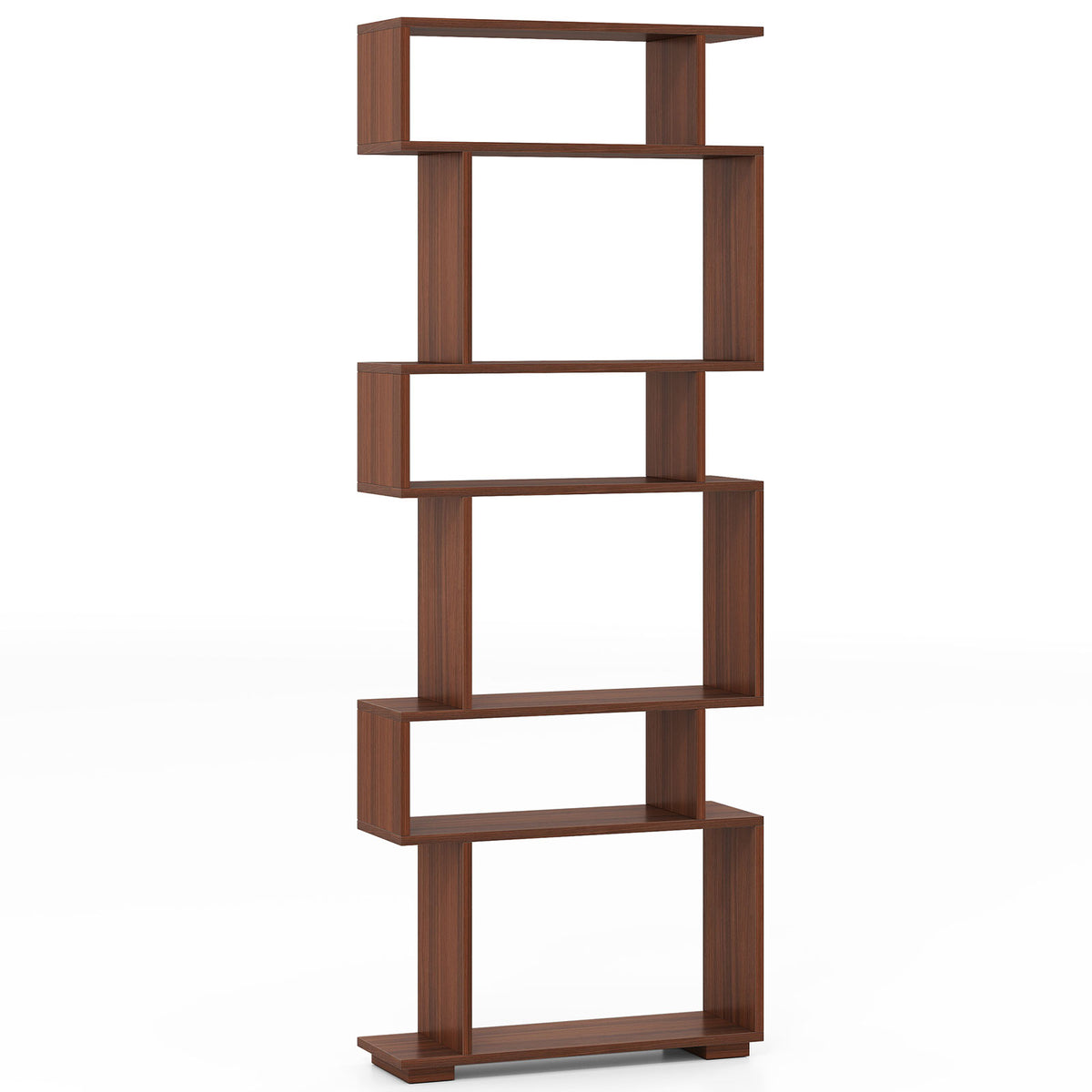 6-Tier Geometric Bookshelf, Walnut, 2 Anti-Tipping Kits Bookcases at Gallery Canada