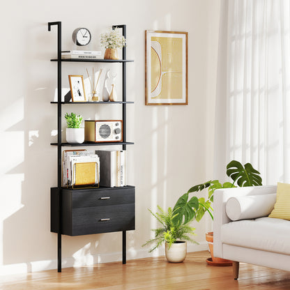 6-Tier Ladder Bookcase, 2 Drawers, Metal Frame, Black Bookcases at Gallery Canada