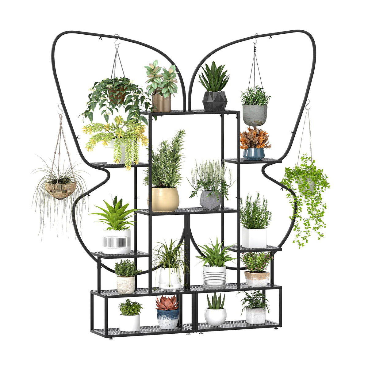 6-Tier Metal Plant Stand Ladder, Display Rack With Hanging Hooks, Black Plant Stands at Gallery Canada