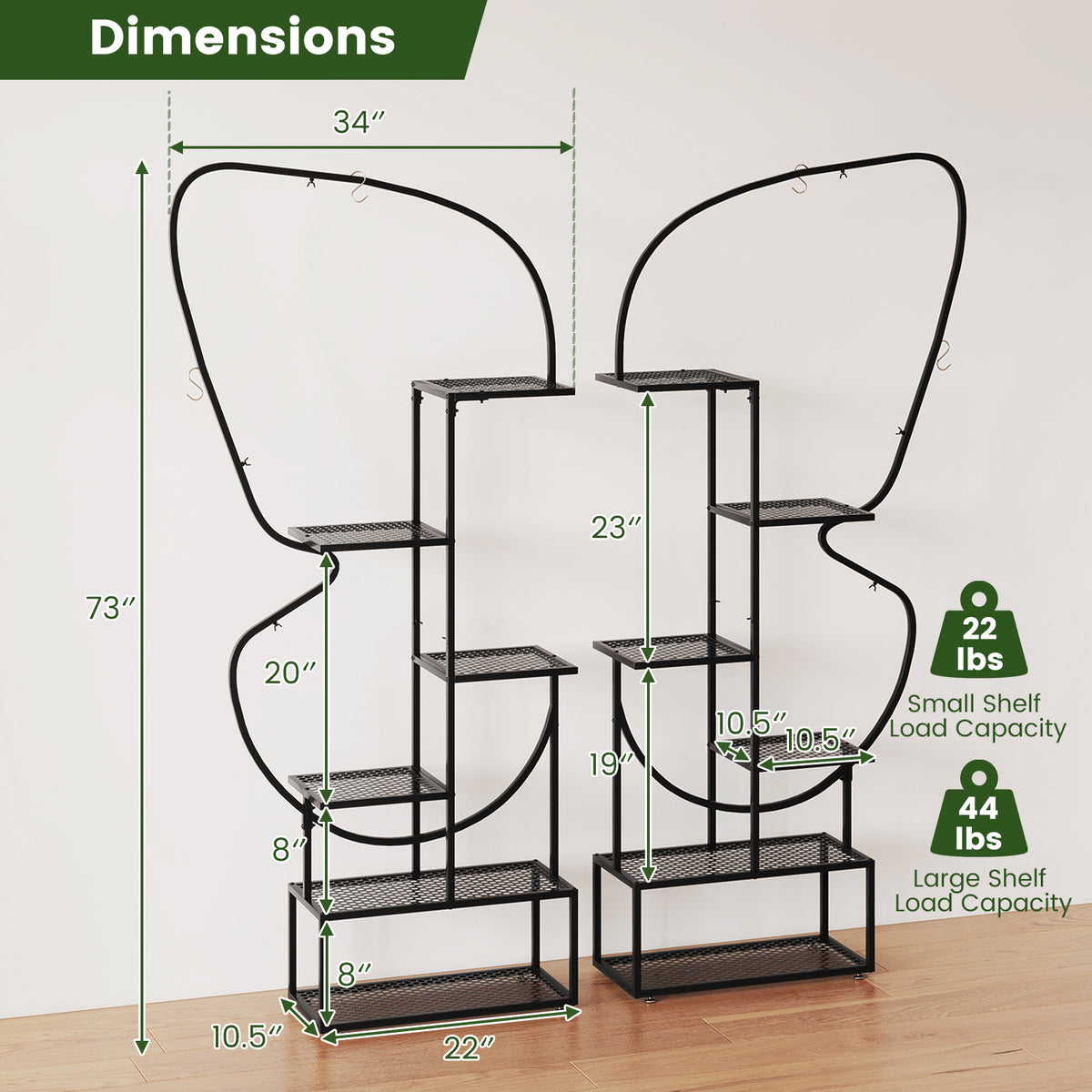 6-Tier Metal Plant Stand Ladder, Display Rack With Hanging Hooks, Black Plant Stands at Gallery Canada